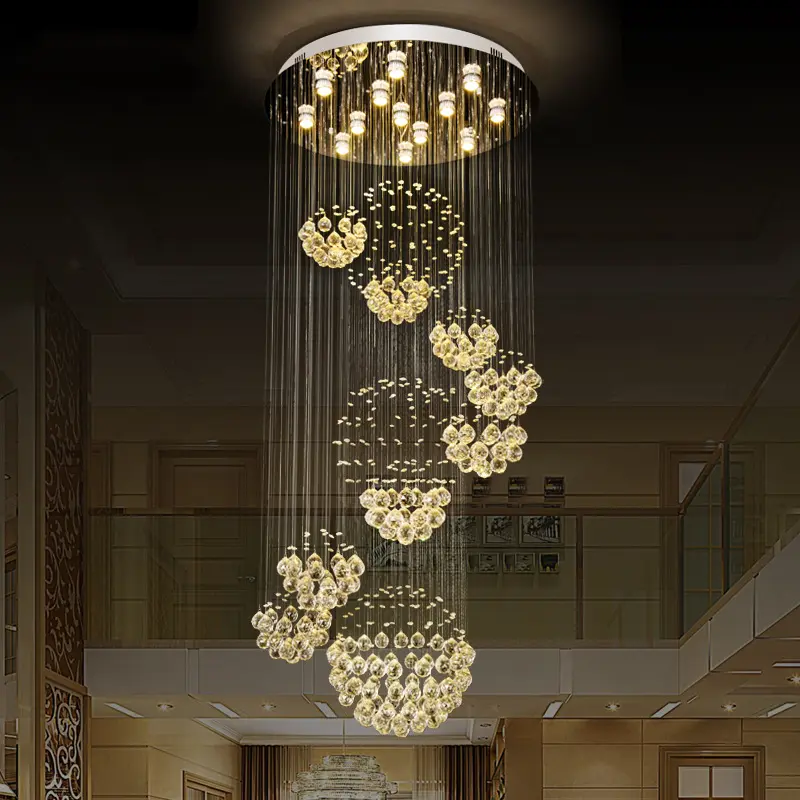 Lustre de iluminação personalizado, lustre moderno com escada, grande, personalizado, espiral, corrente de cristal