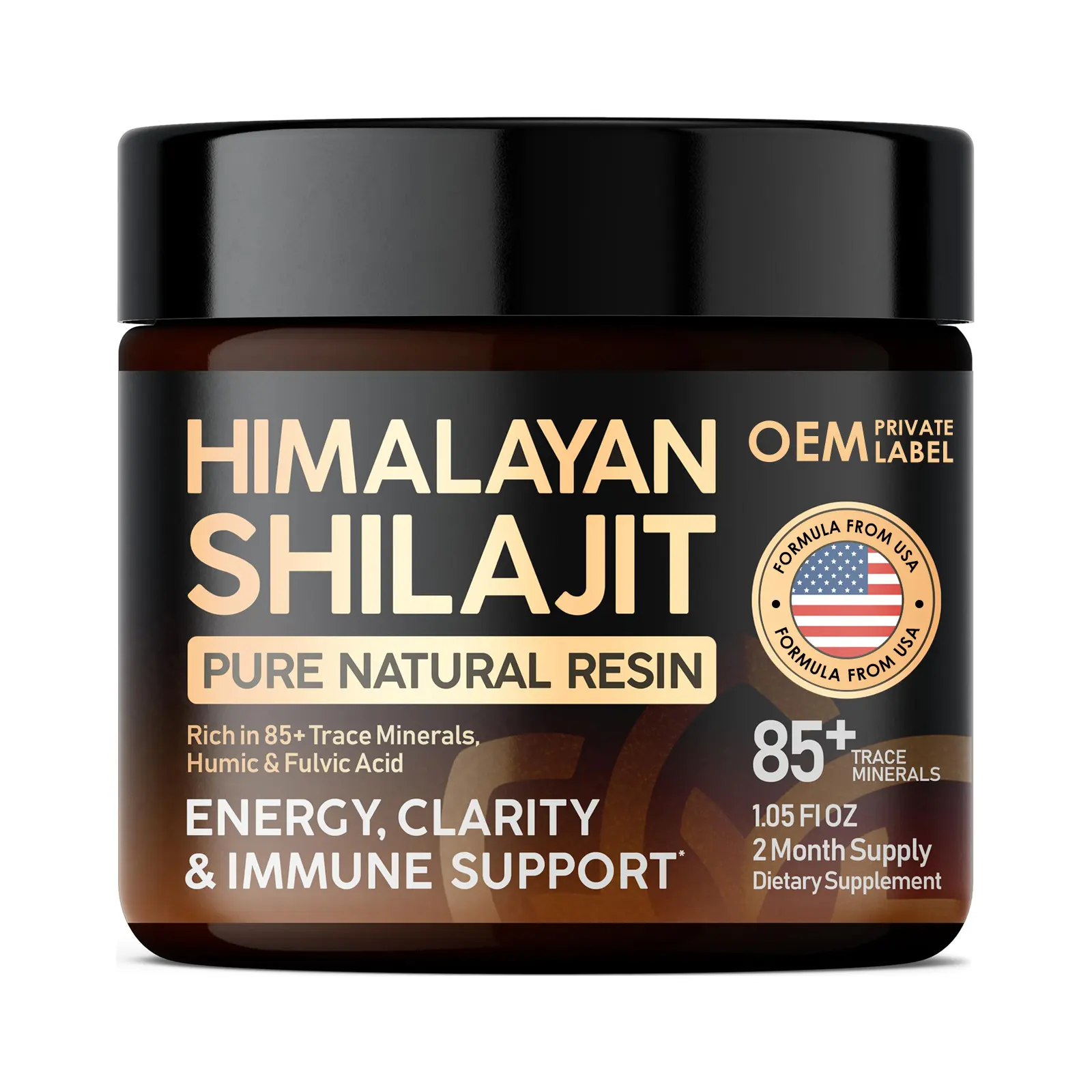 Extrato de Shilajit líquido natural puro, resina de Shilajit do Himalaia rica em mais de 85 minerais, ácido húmico fúlvico para energia