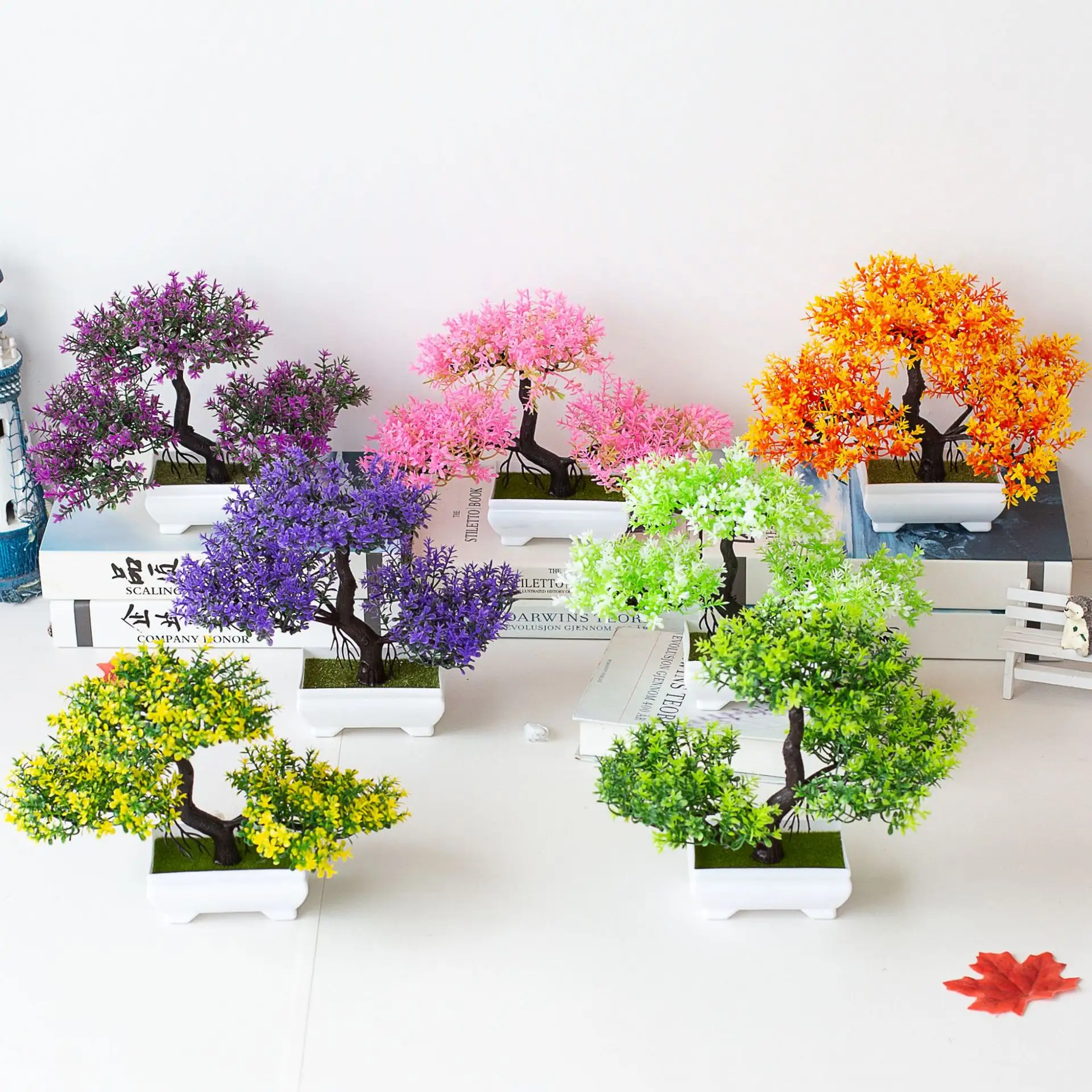 Decoración de mesa para la habitación del hogar, adornos de arreglo de jardín, plantas de plástico artificiales, bonsái, maceta de árbol pequeño, flor en maceta