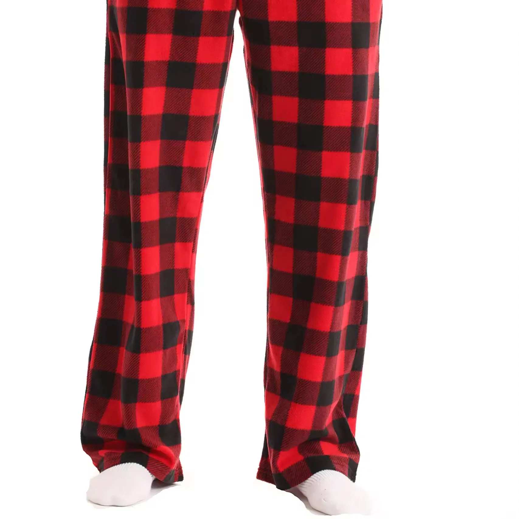 Pijama xadrez de búfalo feminino solto e confortável não encolherá, não deformará as calças masculinas