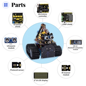新しいDIYミニタンクロボットキットBluetooths 4.0 STEMコーディング車W/Arduino用学校プログラム可能プロジェクトの障害物回避 - Product Image 4