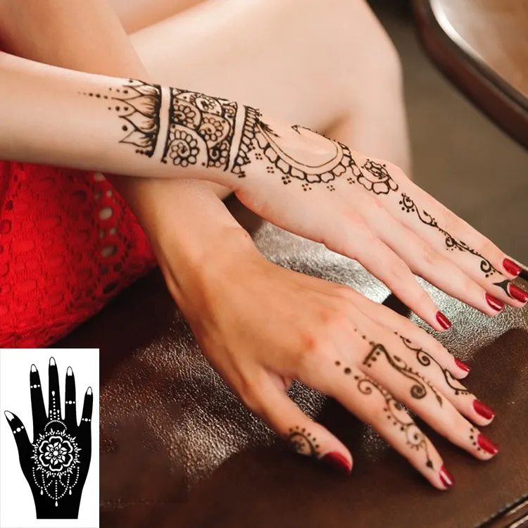 Großhandel Schwarz Temporäre Traditionelle Indien Henna Tattoo Hand Schablone