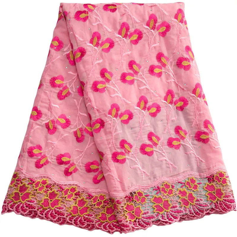 3575 el más nuevo estilo Lafaya tela de encaje de algodón africano con borde de cordón encaje suizo Rosa Nigeriano para mujeres vestidos de fiesta de boda
