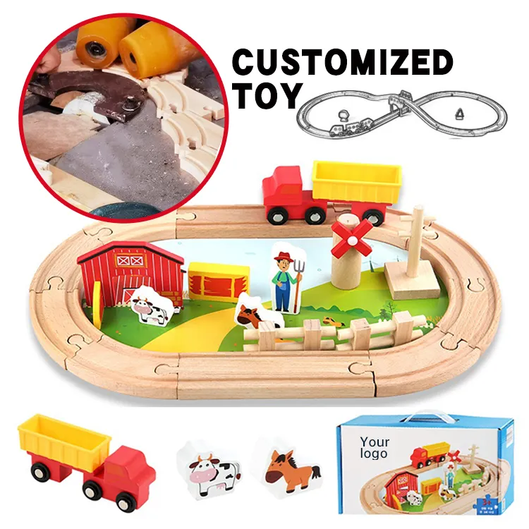 Trem magnético de madeira para brincar com trilhos de fazenda, conjunto educacional de brinquedos DIY para crianças, conjunto ferroviário de 22 peças