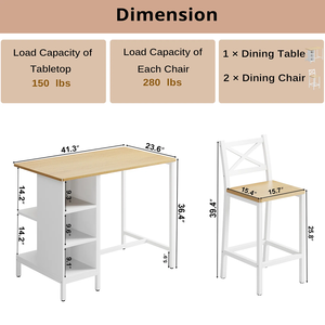 Industrial Style 3-Piece <strong>Counter</strong> <strong>Height</strong> Dining <strong>Table</strong> Set 41.3''L <strong>Rectangular</strong> <strong>Table</strong> 2 Chairs Storage Shelves Compact Dining Room - Product Image 2