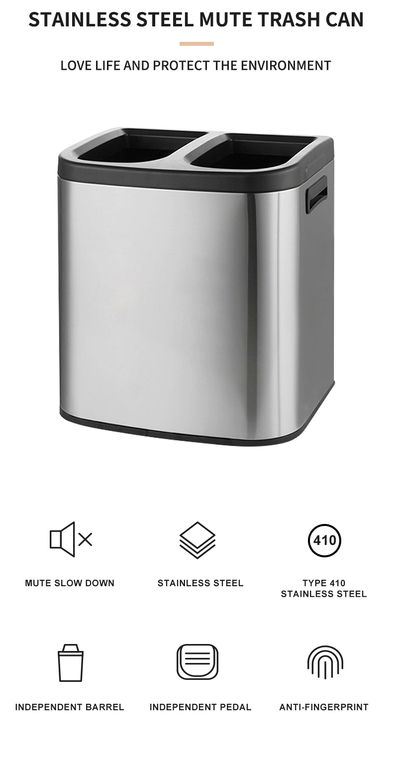 20L double sort Recycle Metal Kitchen Compost lidless Waste Bin