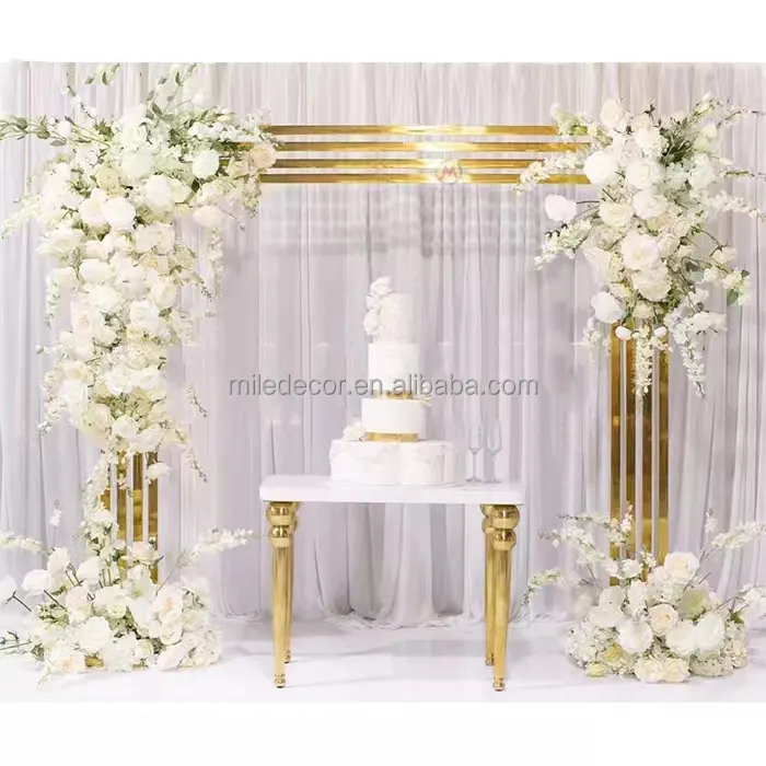 Forniture per matrimoni supporto per fondale in metallo dorato cornice per fiori sfondo decorazione per feste di matrimonio