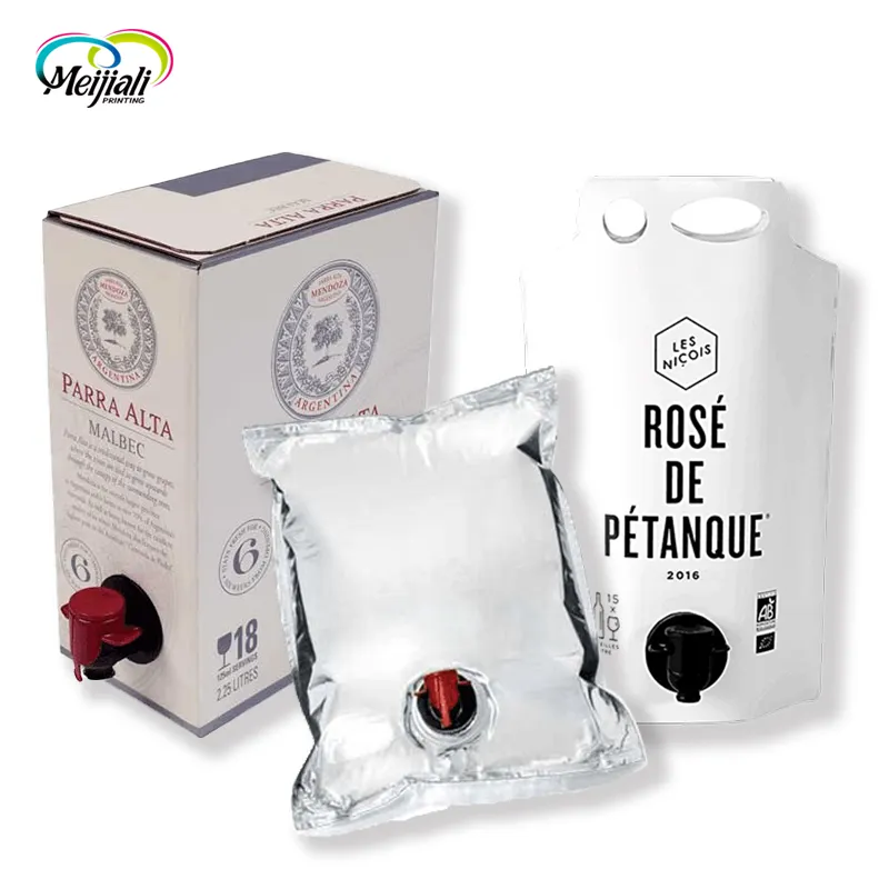 Saco de babador asséptico para vinho líquido, saco de papel alumínio personalizado com bico dispensador de válvula e suco de água e café frio, 3L 5L 20L