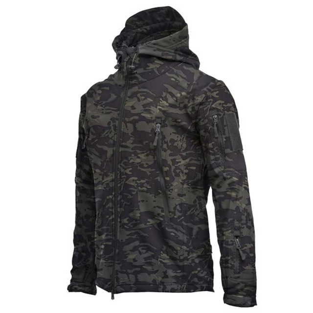 Black, charcoal gray, varying shades of olive green