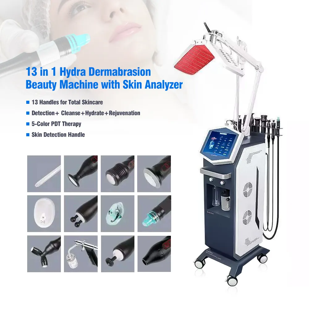 เครื่องผลิตออกซิเจนพอกหน้าเพื่อความงาม12 in 1 Hydra Dermabrasion Aqua Peel Care พร้อมด้วยเครื่องวิเคราะห์ผิว