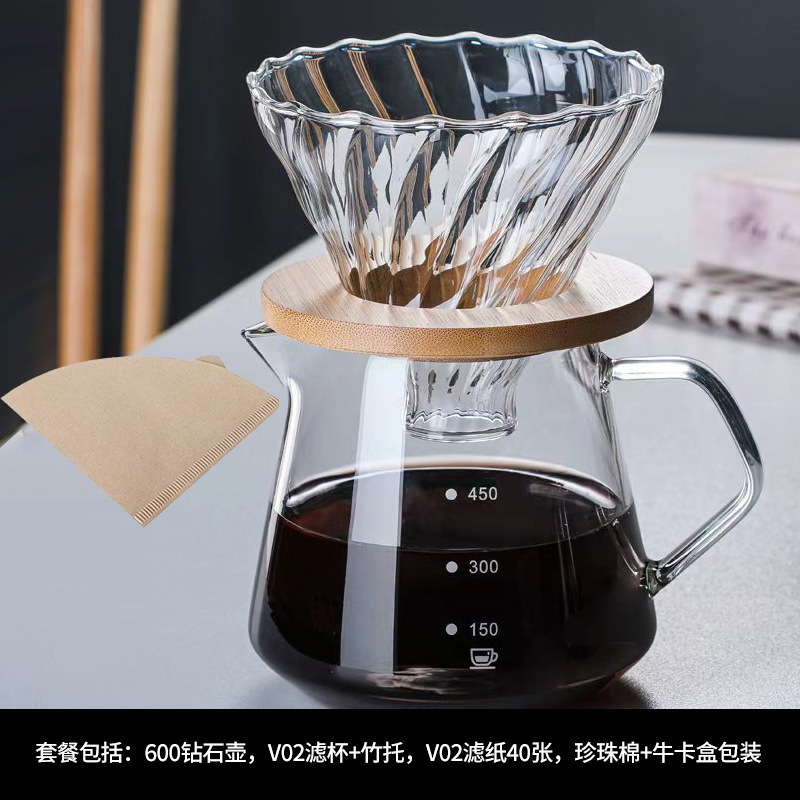 Balance de cafetière 600 diamants, grand panier-filtre, support en bambou