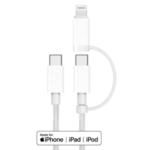 สายชาร์จเร็ว PD 2 in 1 8พิน PD ได้รับการรับรอง MFI USB C สายดาต้าขายดีประเภท C เป็น USB C สำหรับ iPhone iPad แจ็คเก็ตไนลอนสำหรับคอมพิวเตอร์ - Product Image 4