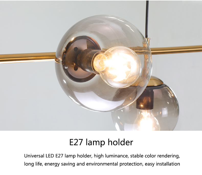 Nordic Postmodern restaurant bedside decorative smoky gray glass ball chandelier