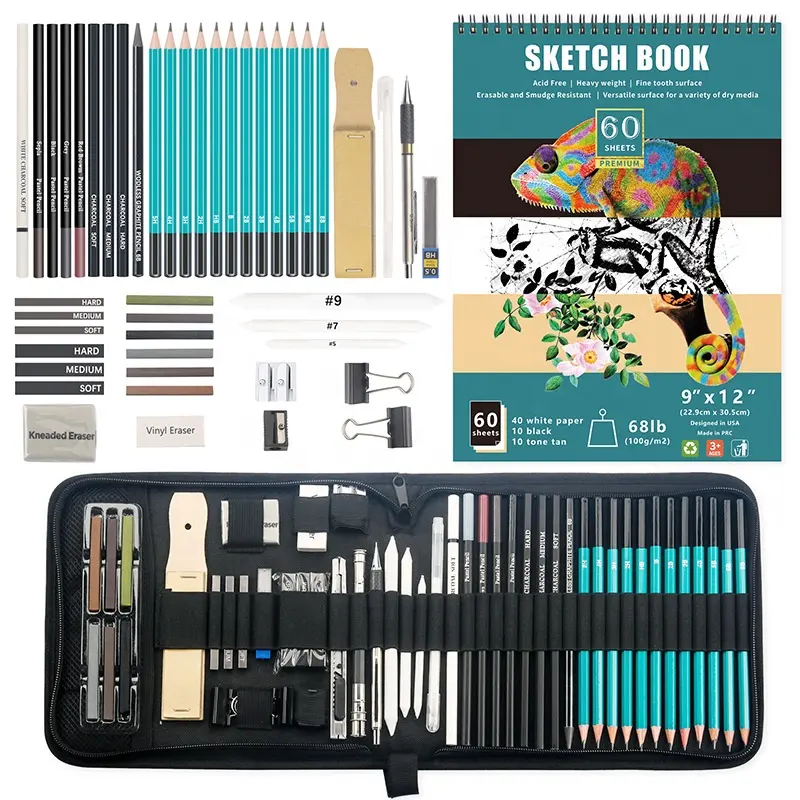 Kit de lápis de desenho profissional, conjunto de lápis artístico com 50 peças