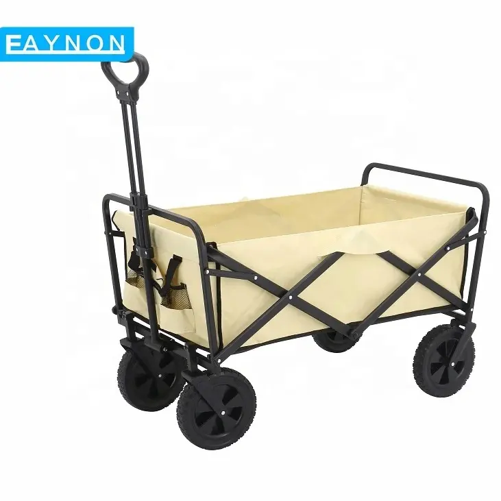 Cadre en métal pour l'extérieur, voiture de pique-nique portable, matériel de magasinage OEM noir, chariot pliable de plage pour camping