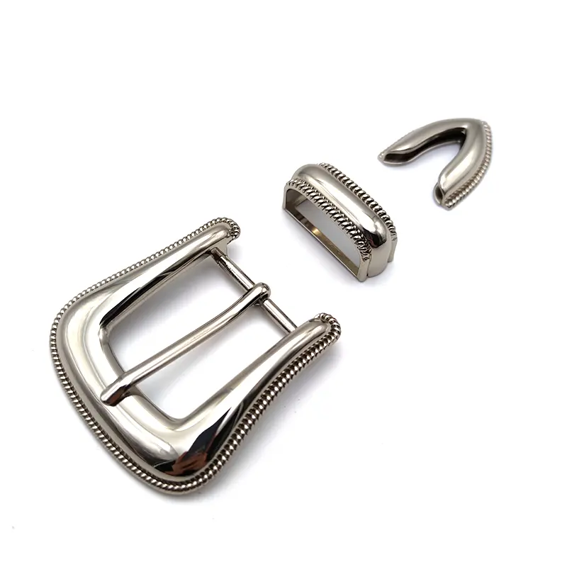 Carosung-hebillas de Metal con Logo personalizado, fabricante de hebillas de Metal, 30MM, 3 piezas, punta de bucle, vaquero occidental, hebillas de cinturón plateado