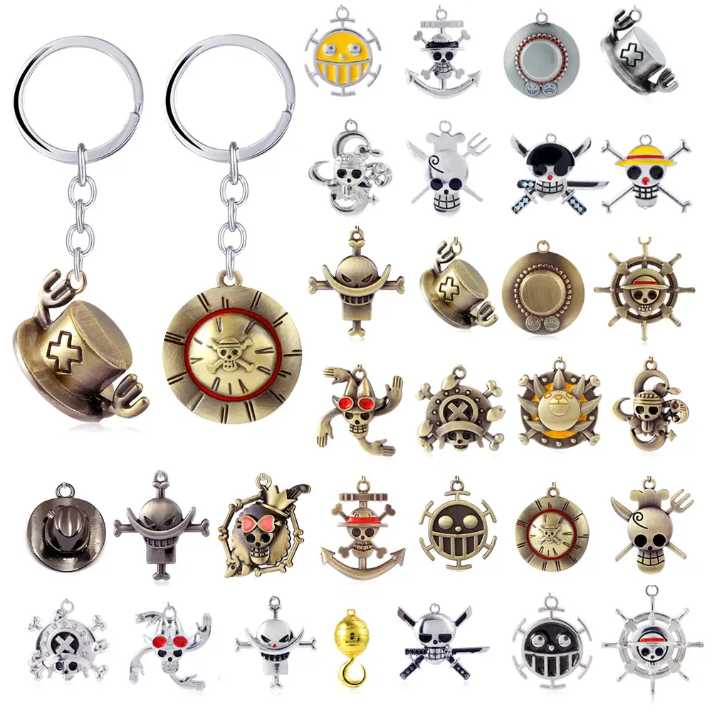 32 disegni Zoro metallo portachiavi Charms creativo Luffy scheletro Chopper cappello asso Sanji lega ciondolo portachiavi ciondolo collana