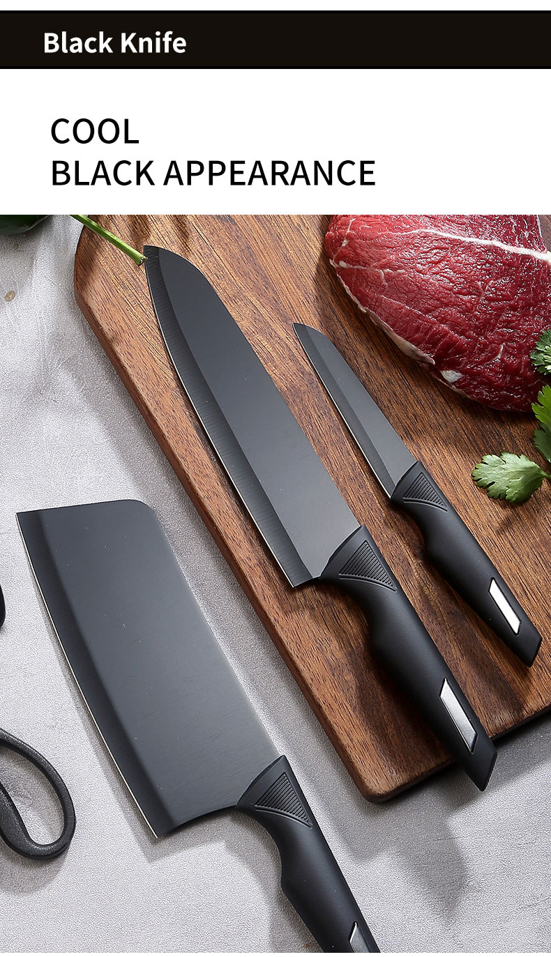 Stainless steel black kitchen knife set with gift box packaging