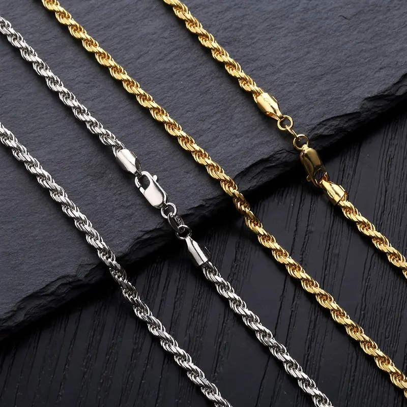 Hot High Quality 3mm 18 Inch 100% 925 Sterling Silver jewelry Rope Chain Necklace For Women Men Gold Silver Fashion Jewelry Gift