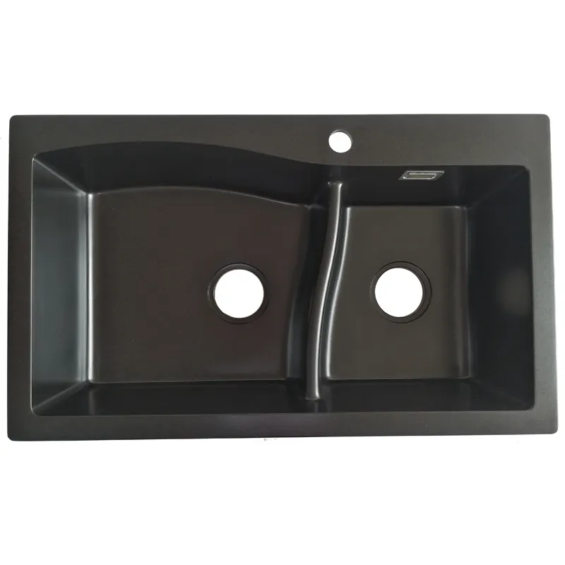 Cozinha moderna quartzo matte preto suporte quadrado pequena tigelas duplas pia da cozinha
