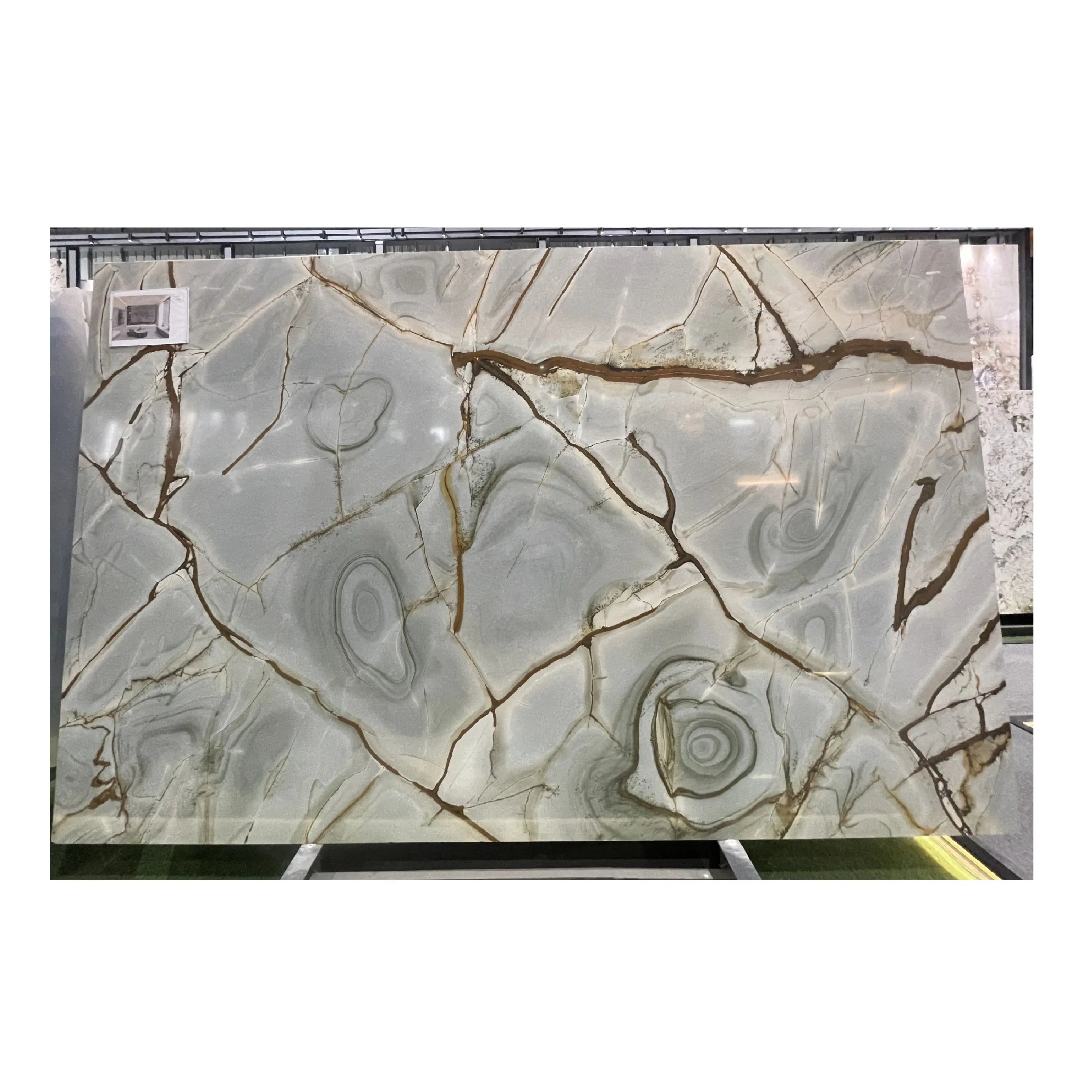 Natural Polished Luxury Round Marble Bench Table Top Inner Room Countertop Back Ground Decoration Quartzite Slab Tiles