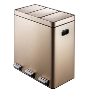 Cubo de basura de Metal para el hogar, 3 compartimentos, clasificación, 3 en 1