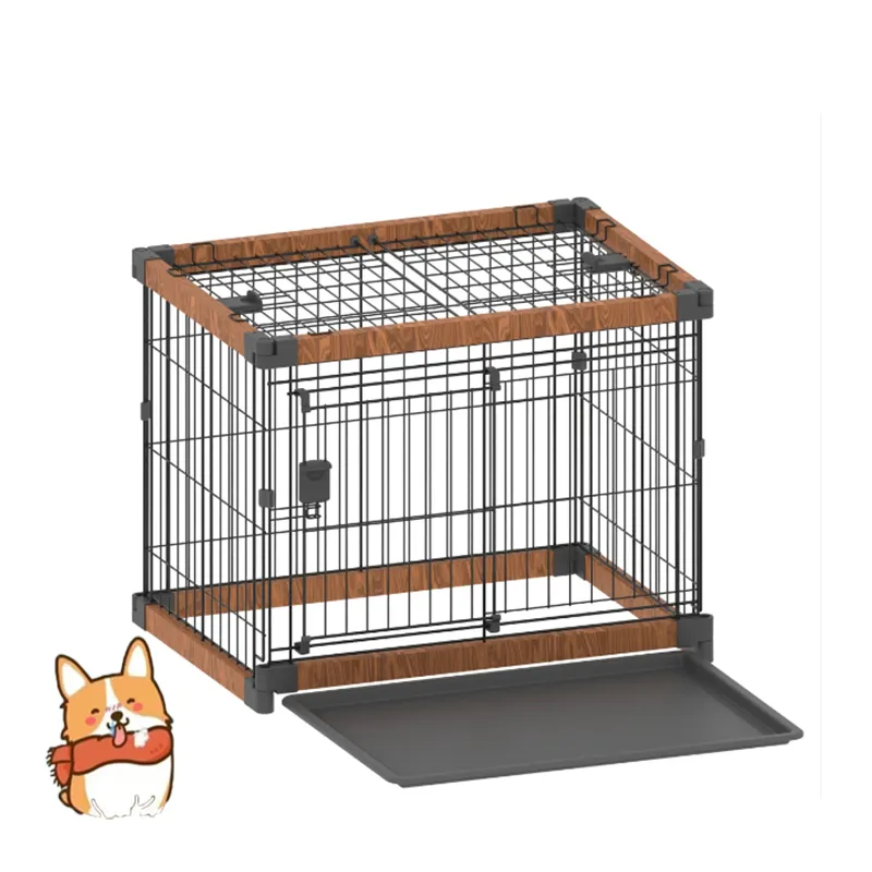 Wholesale Foldable wood plastic Metal dog Kennel Pet Dog Cage with tray