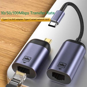 100M USB C至RJ45局域网适配器，适用于苹果笔记本电脑专业版三星Galaxy S10/S9/Note20 USB C型网卡USB以太网电缆适配器 - Product Image 2
