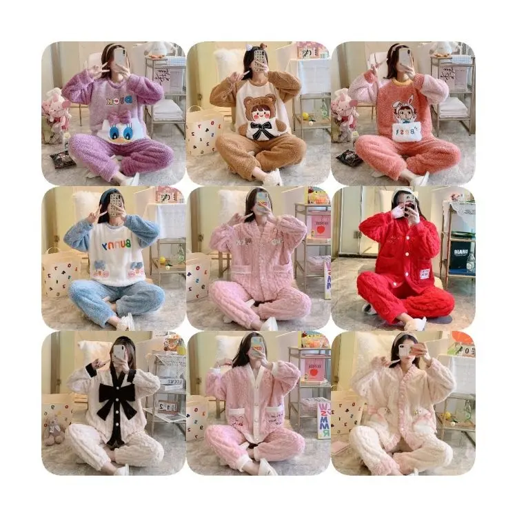 2024 latest women's flannel pajamas oversized women's pajamas made in China cheap wholesale