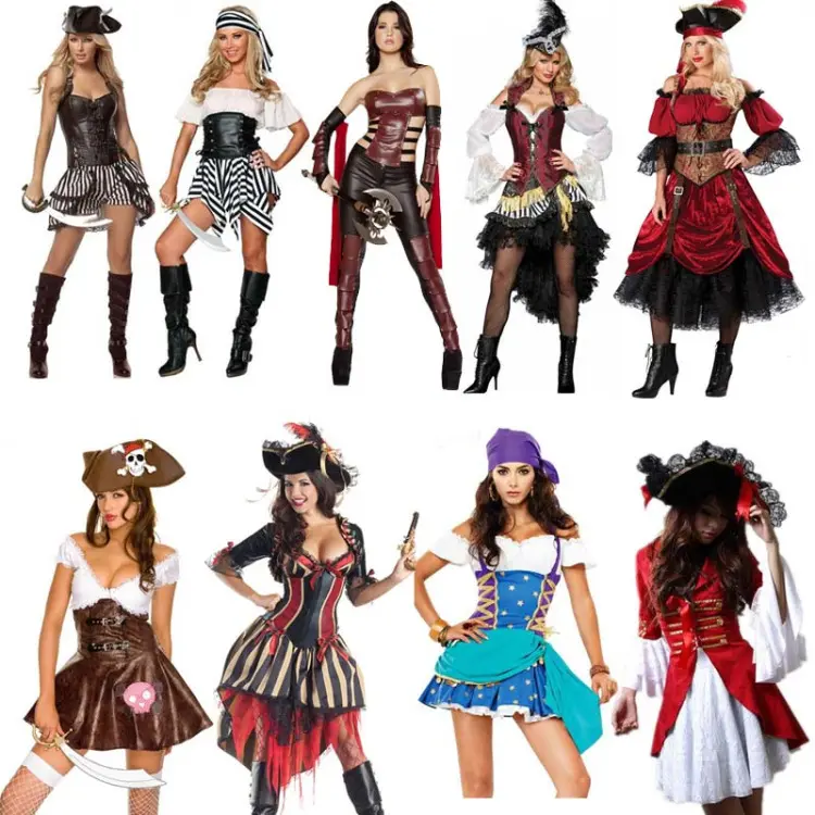 Mulheres Adulto Traje De Festa Trajes De Halloween Fornecedores Atacado Estilo Pirata Sexy 1 Peça Unisex Imagem Trajes de TV & Movie