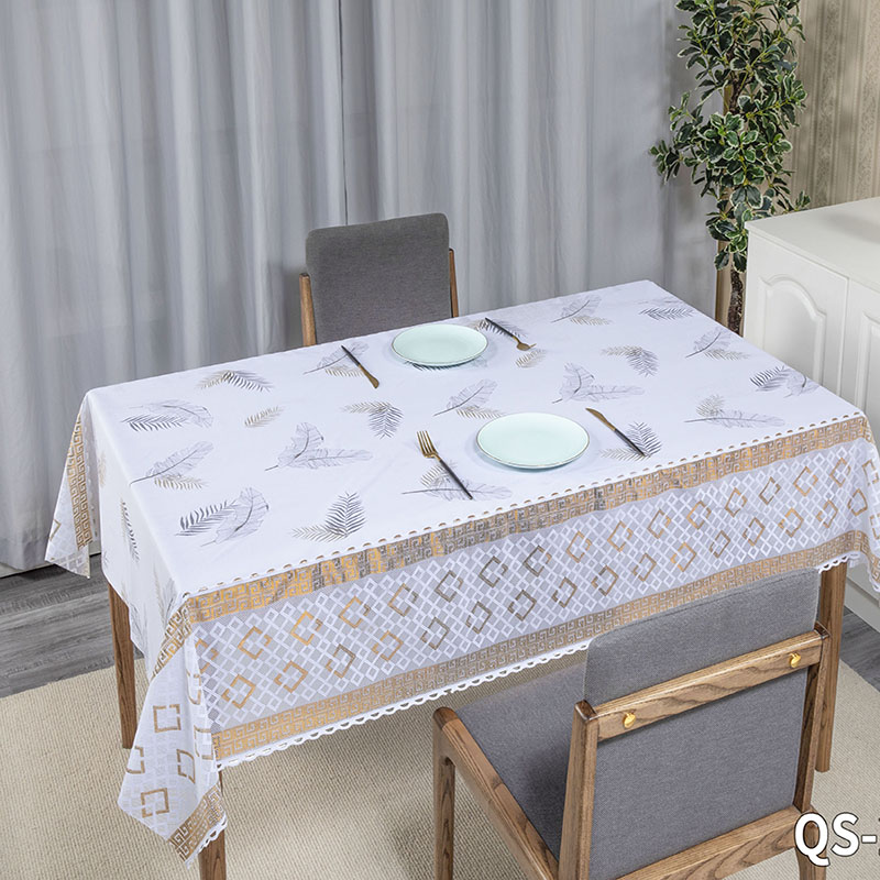IUIU Light Luxury  Feather Leaf Home Dinning Hollow White Gold PVC Lace Tablecloth