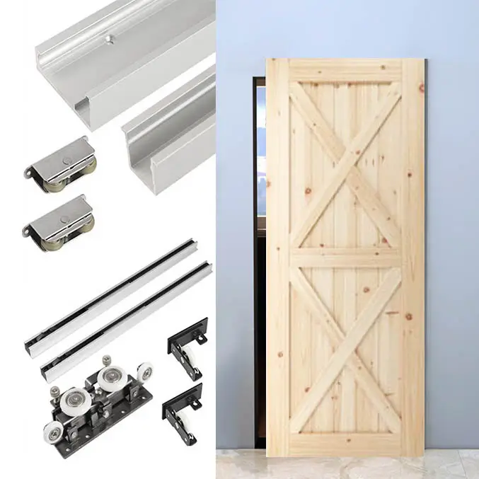 Puertas de madera para pistas invisibles Madera de roble macizo Engrosada 42 mm Puertas de Granero Soporte deslizante de cedro Puertas interiores al ras