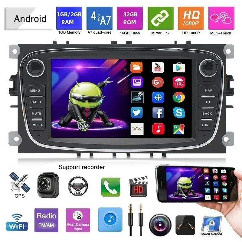 Car Radio 2Din Android 7inch Multimedia Player for Ford Focus II S-Max C-Max Mondeo 9 Galaxy II Kuga 2008-2011 Autoradio Carplay