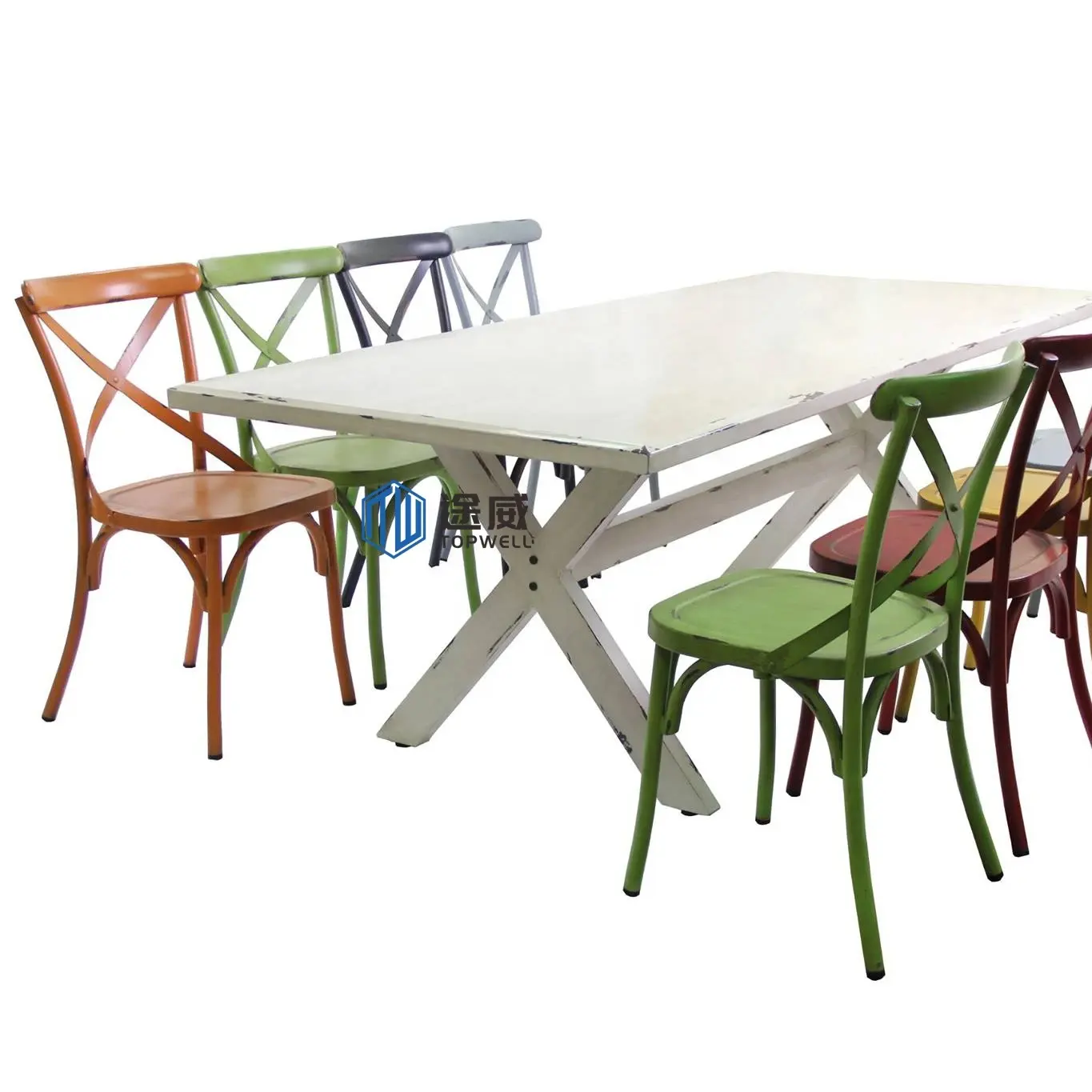 Aluminum Cross Back Dining Chair And Table Outdoor Coffee Restaurant Table chair Antique Bistro tables And chairs
