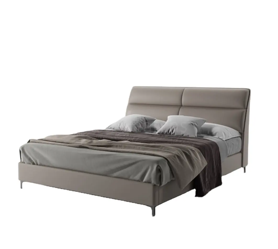 Cama king size de cuero de último diseño moderno italiano Cama doble tapizada de cuero ecológico para juego de muebles de cama