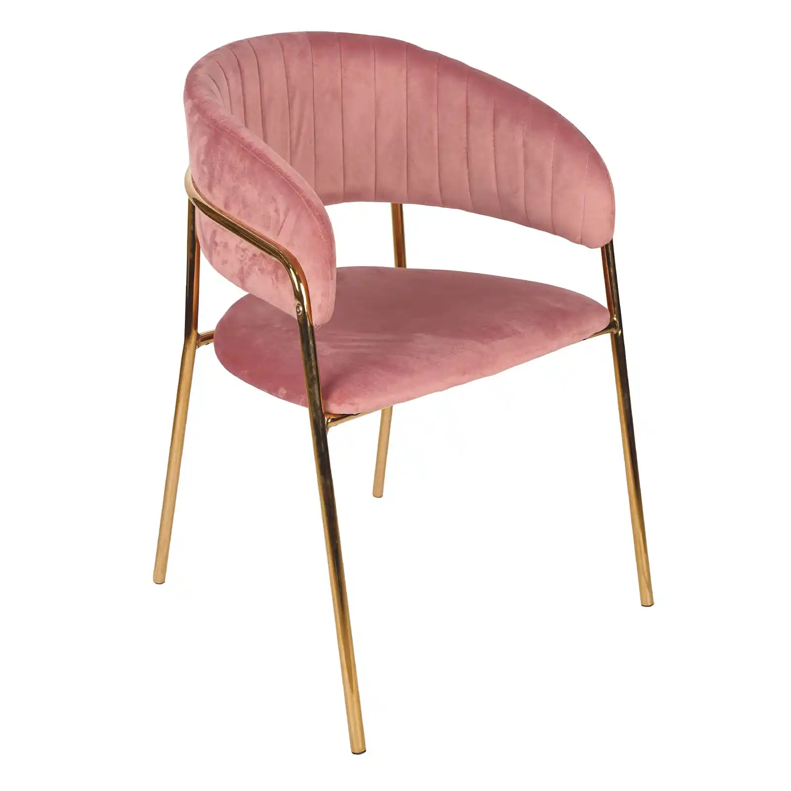 Beludru Modern lapisan kain merah muda Nordik kain sandaran punggung tepi melengkung krim busur kursi makan beludru dengan kaki emas