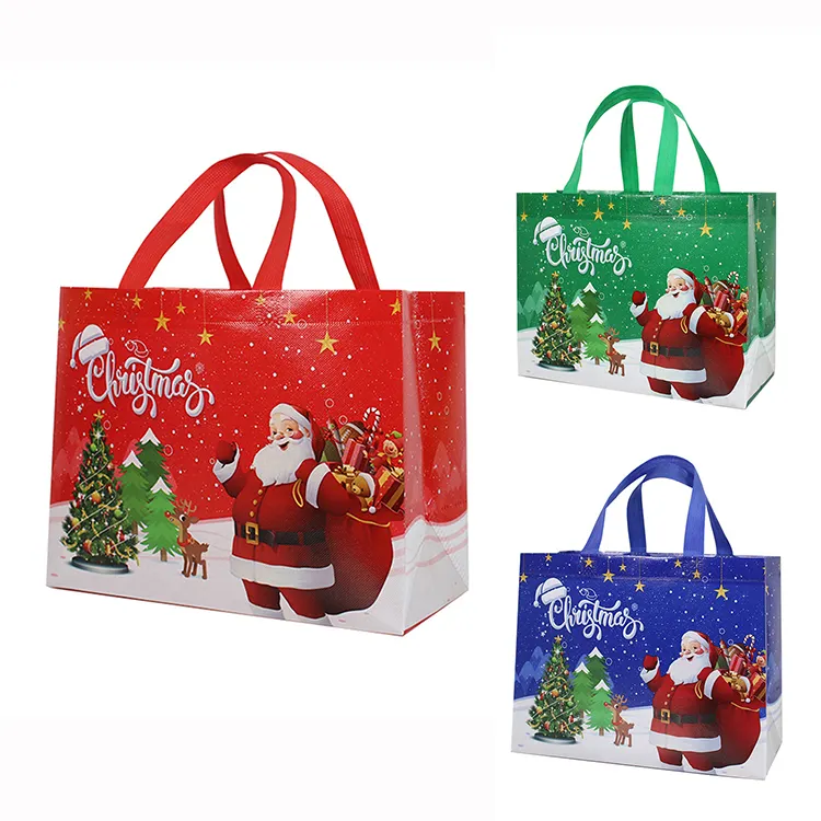 Custom Logo Hot Sale Christmas Non Woven Reusable Fabric Holiday Gift Shopping Bags