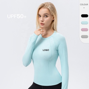 UPF50 + kadın spor uzun kollu Tees hızlı kuru atletik koşu Yoga hızlı kuru Fit t-shirt Tops