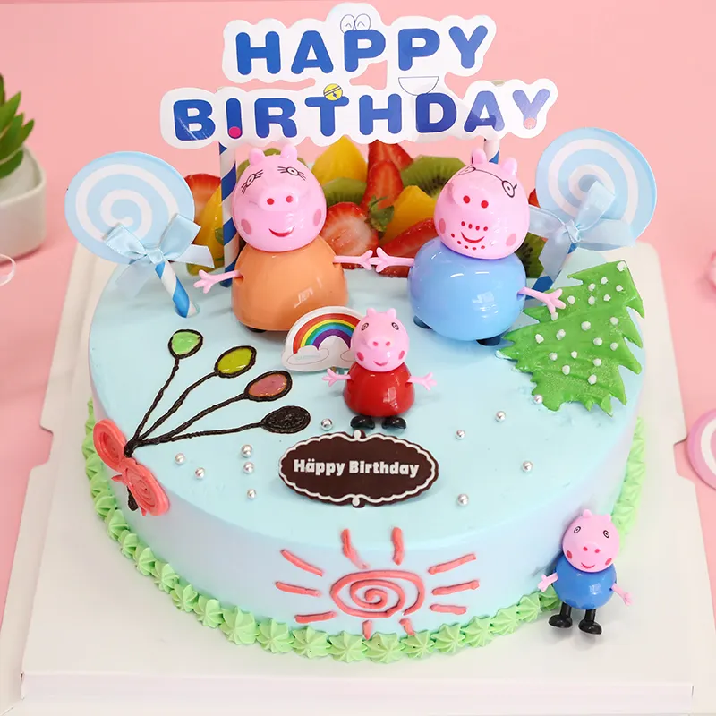 子供のためのプラスチックピンクの豚の家族のおもちゃベビーシャワーお誕生日おめでとうパーティーケーキの装飾漫画人形ピギートッパーケーキ