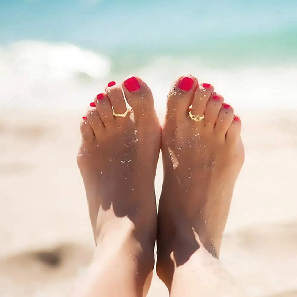 Kadın yaz plaj tatil takı parmak yüzük ayarlanabilir altın kaplama ayak baş parmağı yüzüğü
