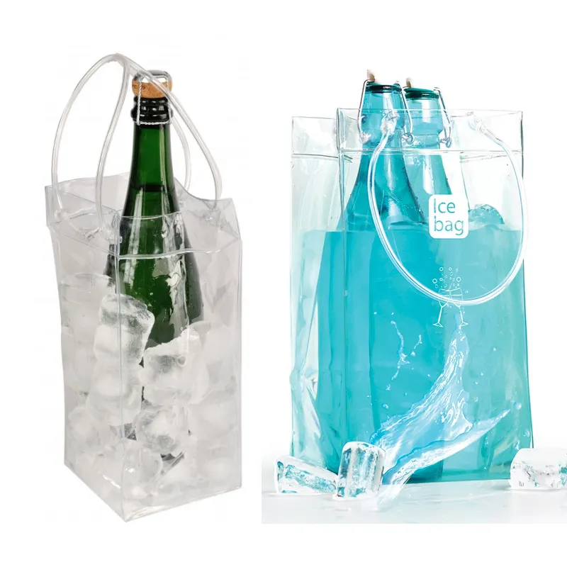 Toptan şeffaf soğutma çanta pvc buz torbası şarap şişesi kılıf çanta