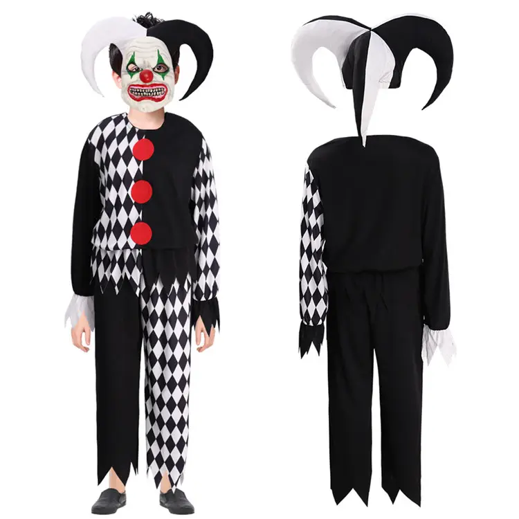 Disfraz personalizado de payaso de miedo de Halloween para niños con máscara Cosplay fiesta disfraz de payaso conjunto