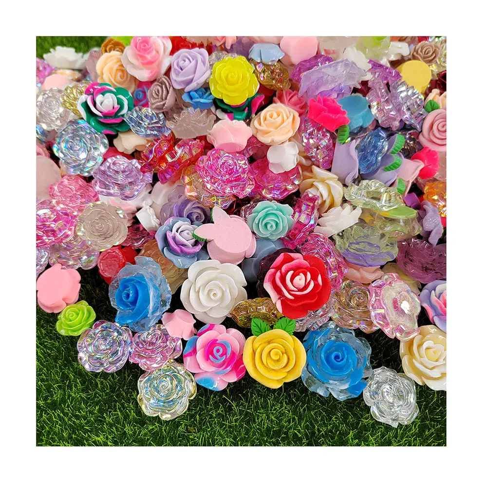 Nuovi 100 pezzi in resina graziosi bottoni di scrapbooking per bambini con retro piatto di fiori di rosa