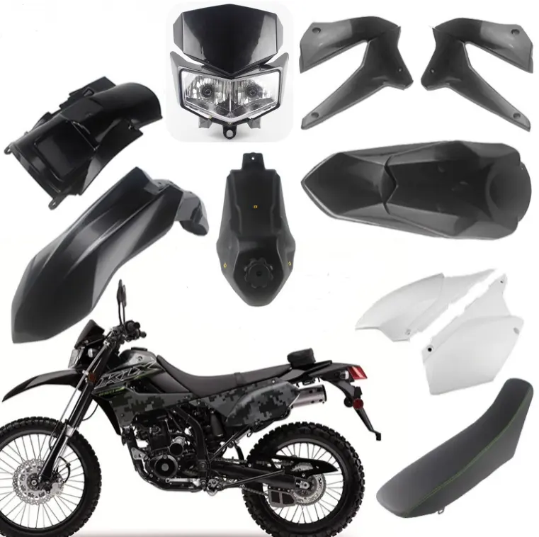 13pcs Motocross Headlight Fender Full Body Cover Fairing Kit w/ Seat Oil Tank For Kawasaki KLX250 S/SF 2008-19 D-Tracker X 250