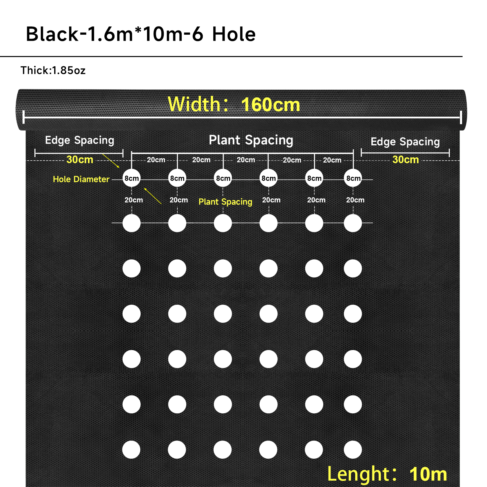 Noir - Largeur 1,6m x 10m