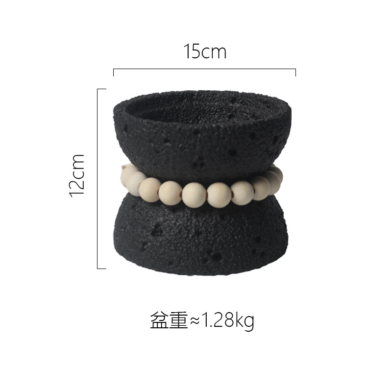 Ak374 grand pot de fleur noir avec perles, sans trou