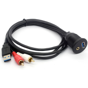 定制耐用防水齐平仪表板面板安装USB 3.0母和3.5毫米辅助到USB 3.0 2 RCA公延长线套件 - Product Image 4