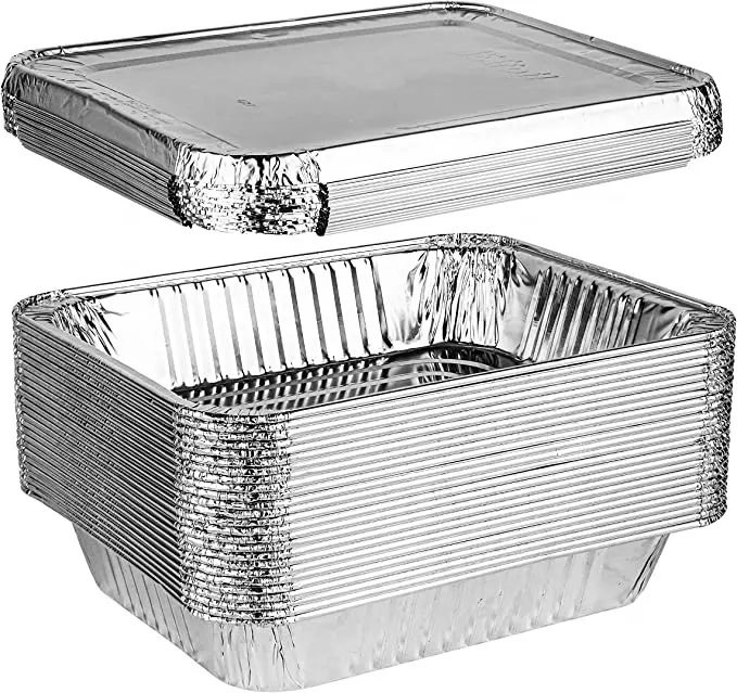 알루미늄 호일 포장 테이크 아웃 샐러드 상자 도시락 휴대용 알루미늄 호일 그릇 베이킹 알루미늄 호일 식사 상자 뚜껑