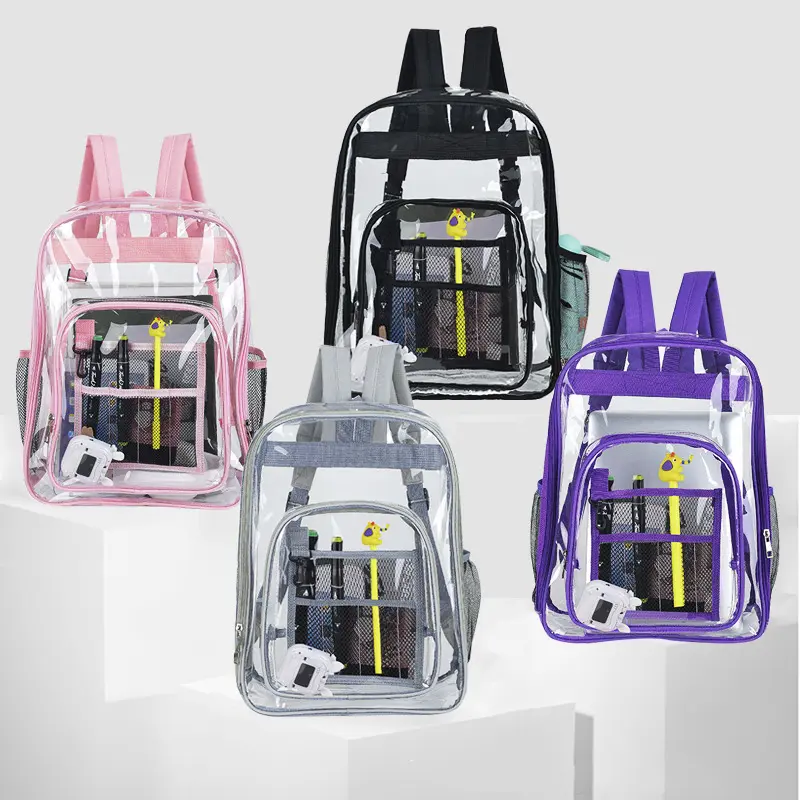 Ot-mochilas escolares transparentes con logotipo personalizado, morrales escolares impermeables para el verano