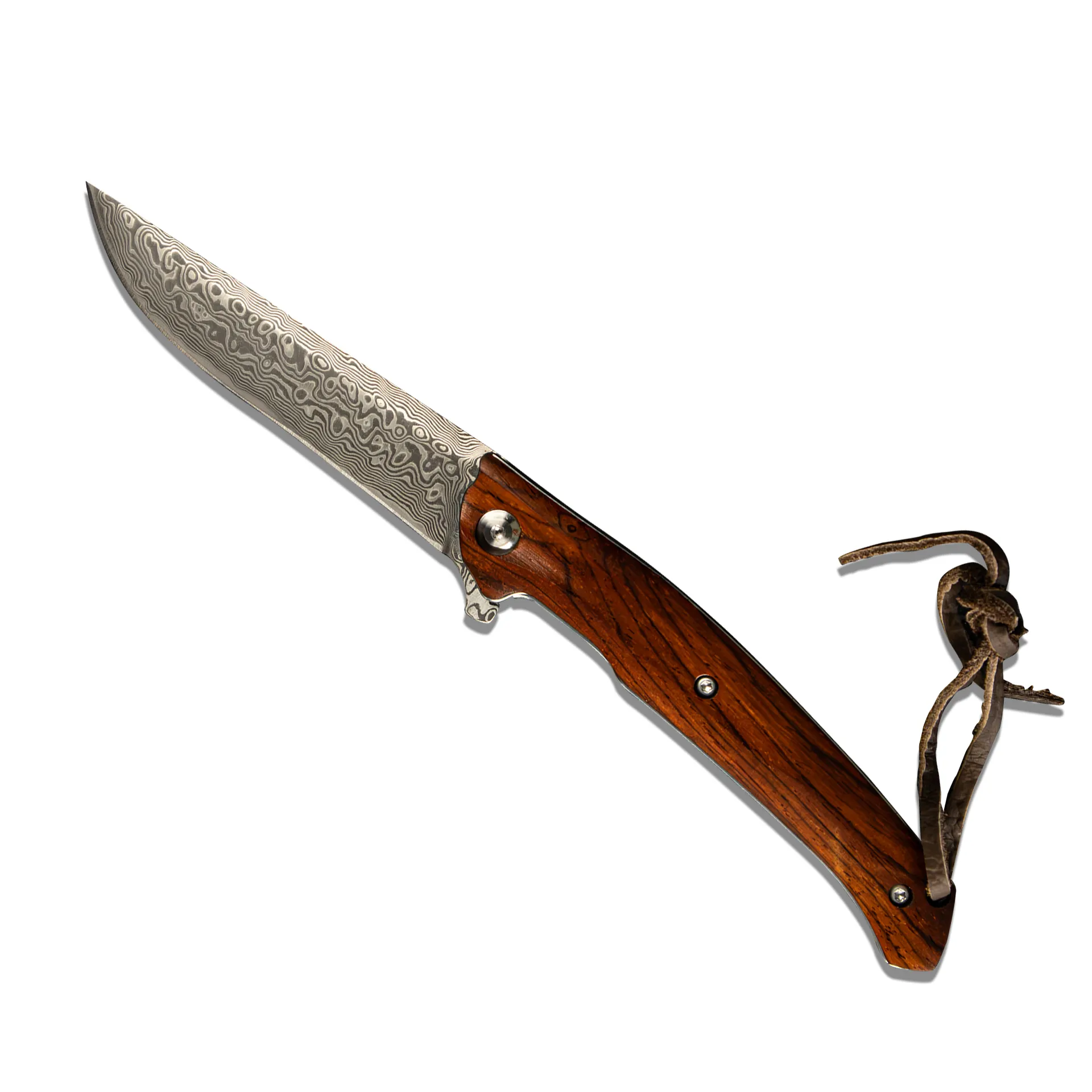Harga pabrik Damaskus baja pegangan kayu cendana kuning tas pisau mulut mendaki pisau luar ruangan pisau lipat